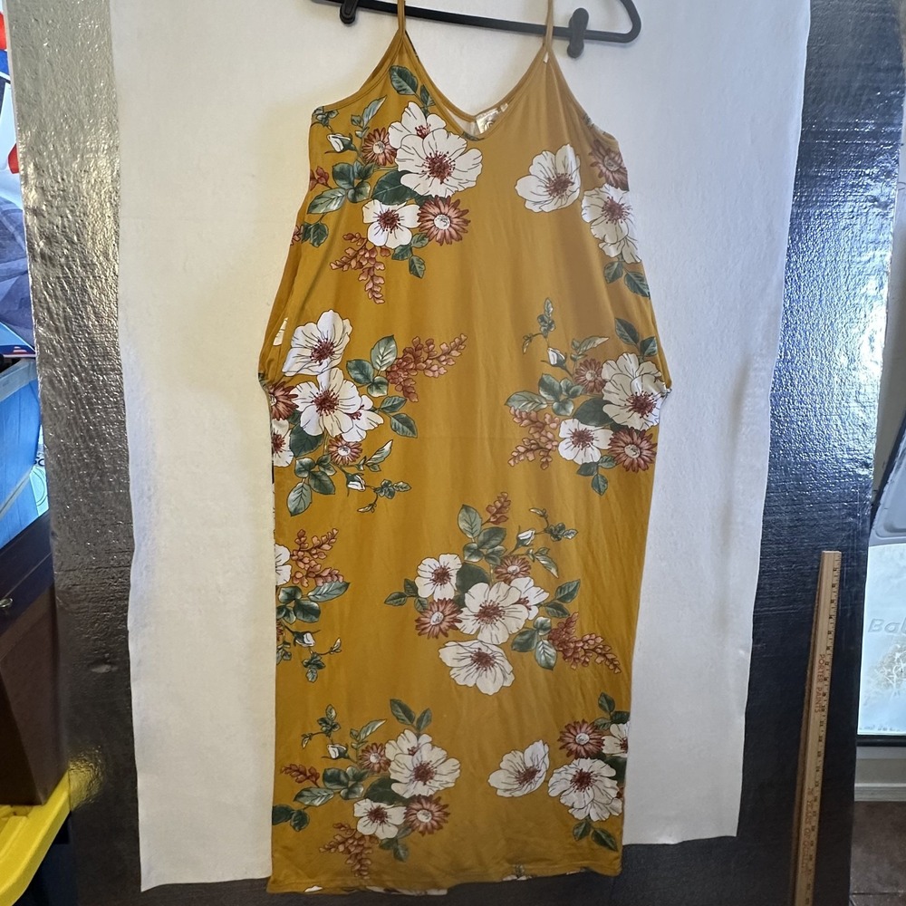 JR Fashion Mustard Yellow Floral Print Slip Maxi Dress Womens SM Boho Summer